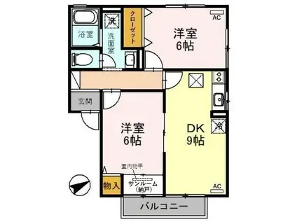 ウエストリヴィエール(2DK/1階)の間取り写真