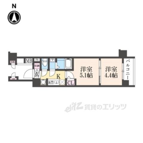 エステムコート京都二条(2K/3階)の間取り写真