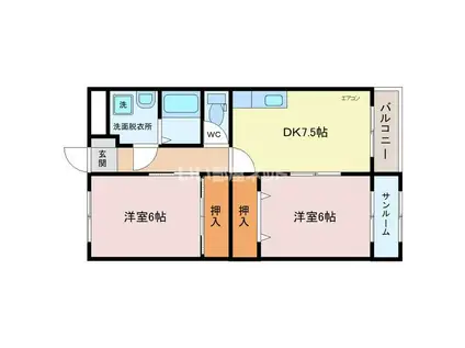 エスタシオン(2DK/1階)の間取り写真