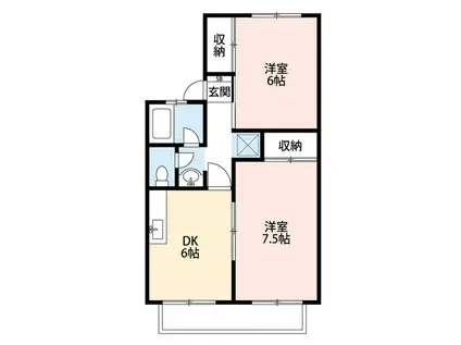 ファミールカサイD棟(2DK/1階)の間取り写真