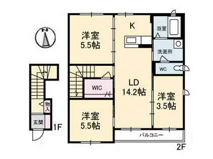 グランビューC棟(3LDK/2階)の間取り写真