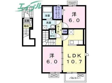 ブロッサムA(2LDK/2階)の間取り写真