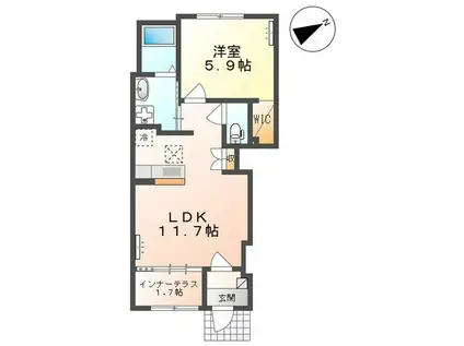 メゾン ドュ サンテ A棟(1LDK/1階)の間取り写真