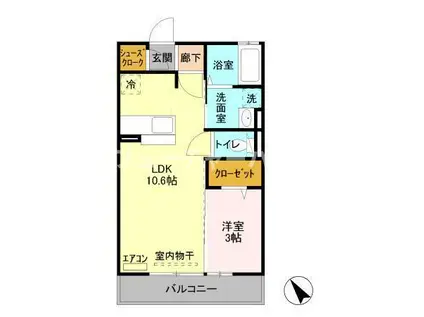 シンシア千波C(1LDK/2階)の間取り写真