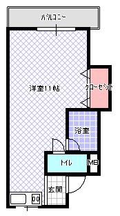 ヤマシンビル(ワンルーム/2階)の間取り写真