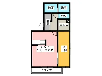 ル・リオン芳川(1LDK/2階)の間取り写真