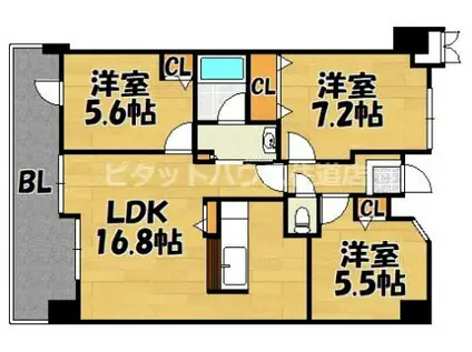 ローレルスクエア住道サンタワー(3LDK/13階)の間取り写真
