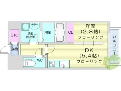 デュオフラッツ仙台木町通リネア(1DK/10階)の間取り写真