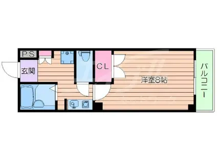 グランヴェルデ緑地(1K/2階)の間取り写真