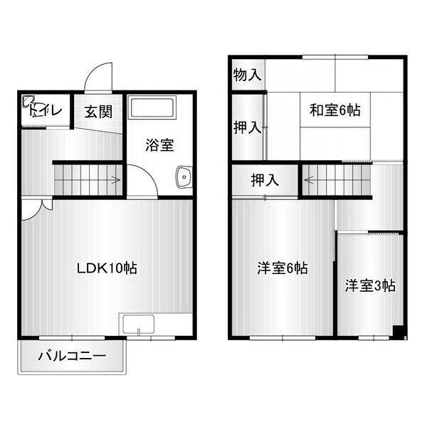明舞第六団地13号棟(3LDK/2階)の間取り写真