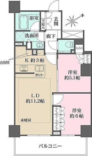 ザ・パークハウス三田ガーデン レジデンス&タワー タワー棟(2LDK/2階)の間取り写真