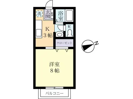 ビーライン宇都野A(1K/2階)の間取り写真