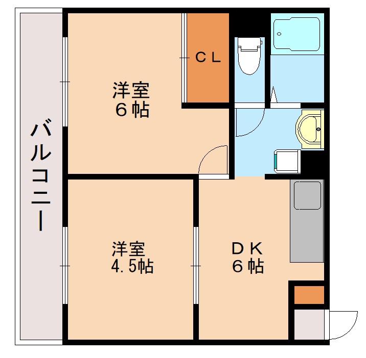 シーサイドヴィラ津屋崎II(2DK/2階)の間取り写真