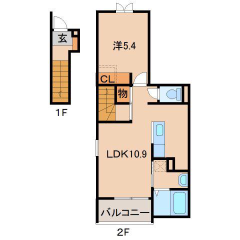 アーバンソレイユ(1LDK/2階)の間取り写真