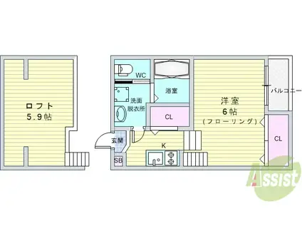 LE GRAND BLEU蛍池(1K/2階)の間取り写真