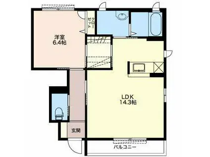 ドミール朝日 B棟(1LDK/1階)の間取り写真