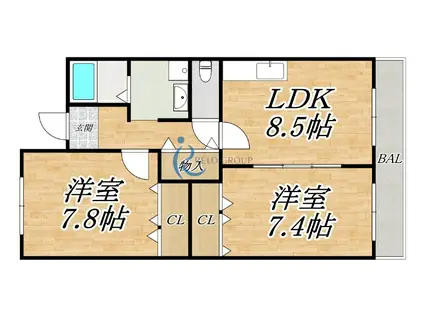 COZYCOURT喜連(2LDK/4階)の間取り写真