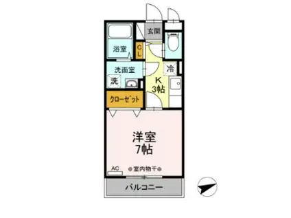 グランフィールドIII(1K/3階)の間取り写真