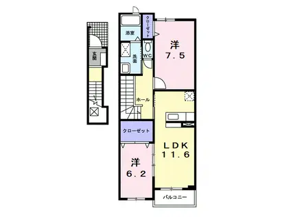 サザンクロス(2LDK/2階)の間取り写真