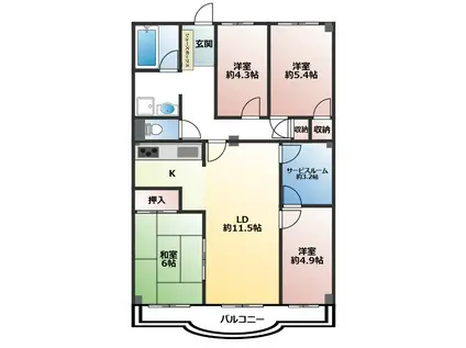 市川パークハイツ C棟(4SLDK/2階)の間取り写真