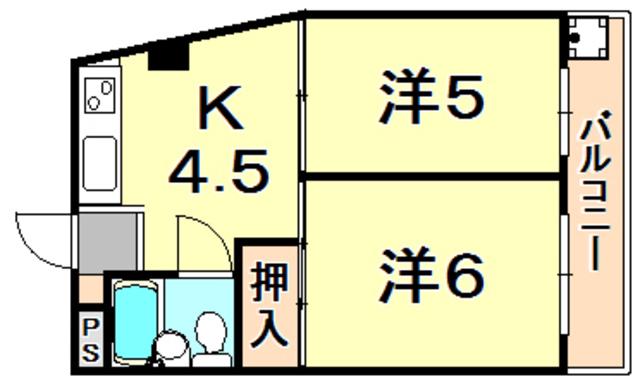 ドルフ西岡本(2DK/2階)の間取り写真