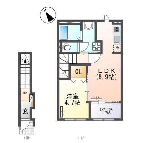 大野城市筒井アパートアパート(1LDK/2階)の間取り写真