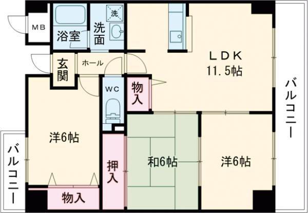 サンクレスト岸和田(3LDK/2階)の間取り写真