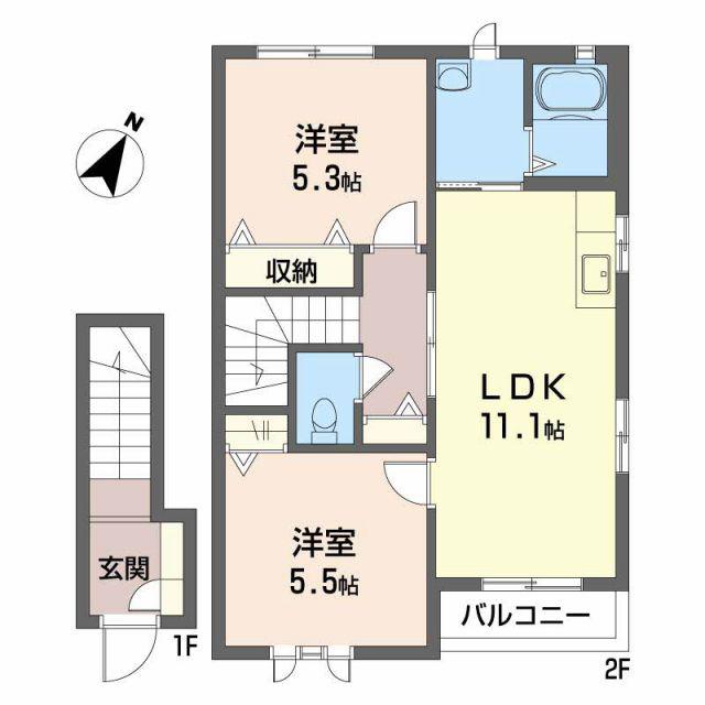 シャーメゾン・ペリドット(2LDK/2階)の間取り写真