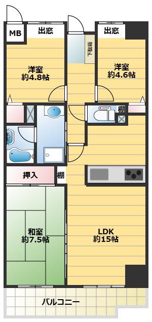 JR東海道本線 甲南山手駅 徒歩3分 13階建 築34年(3LDK/10階)の間取り写真