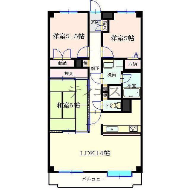 キャッスル北の台(3LDK/2階)の間取り写真