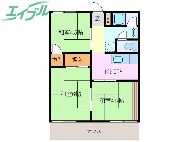 コーポかすみ1(3K/1階)の間取り写真