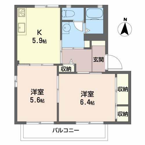 ディアス離宮山手A棟(2K/1階)の間取り写真
