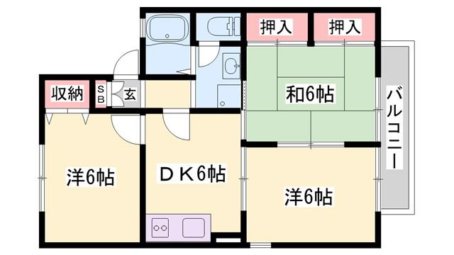 プレミールコートA棟(3DK/2階)の間取り写真