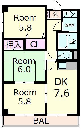 東洋マンション(3DK/6階)の間取り写真