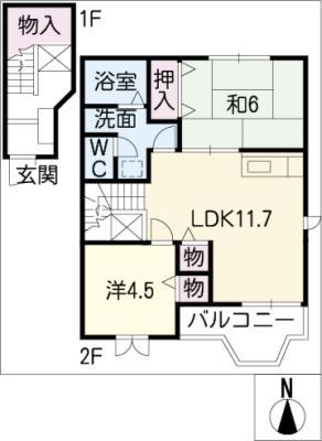 ユートピア次木(2LDK/2階)の間取り写真