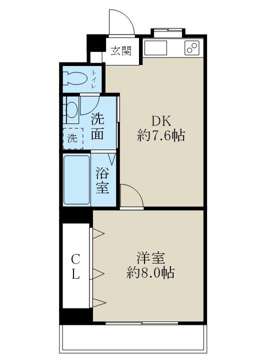 ロイヤル上大川前(1DK/5階)の間取り写真