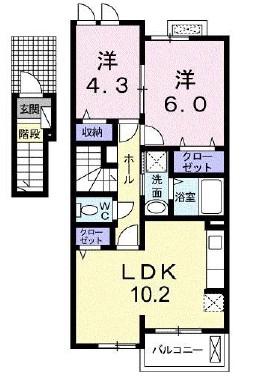 リヴァーサイドKII(2LDK/2階)の間取り写真