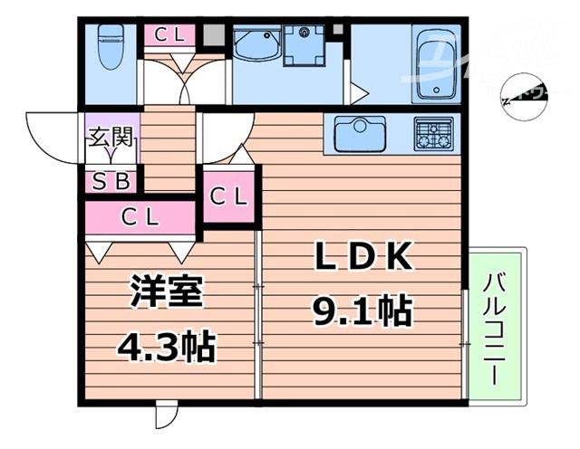 VENT CARESSANT(1LDK/1階)の間取り写真