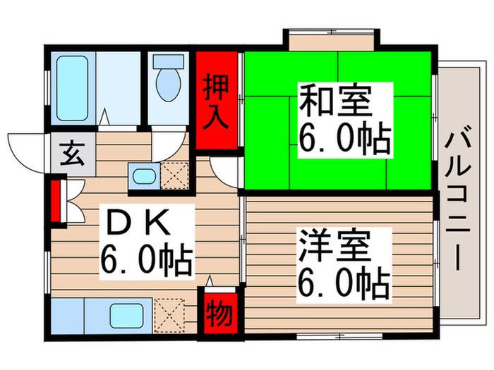 PEARリーフ(2DK/2階)の間取り写真