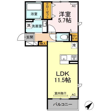 熊本県菊池市 3階建 築6年(1LDK/3階)の間取り写真