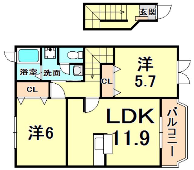 プロムナードコルヌスフロリダ1(2LDK/2階)の間取り写真