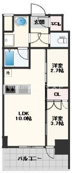 K-COURT谷町四丁目(2LDK/11階)の間取り写真