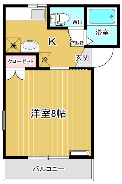 リバーハイツ(1K/2階)の間取り写真