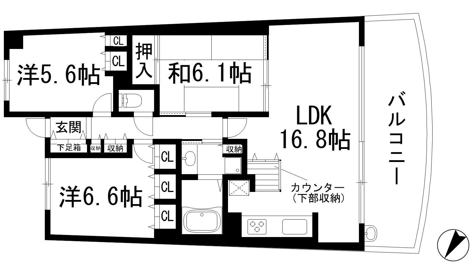 リーデンススクエア宝塚リバージュ(3LDK/6階)の間取り写真