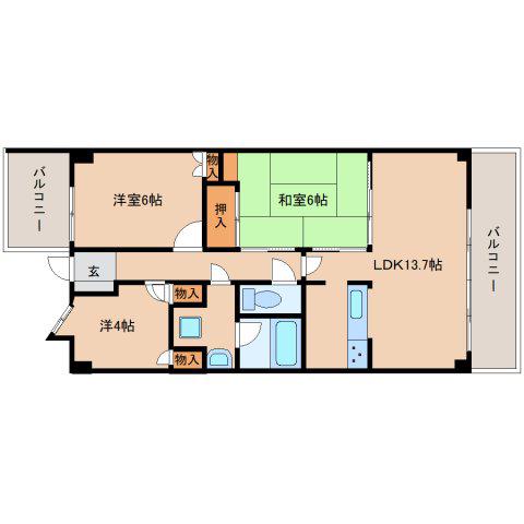 東急ドエルアルス大和八木(3LDK/7階)の間取り写真