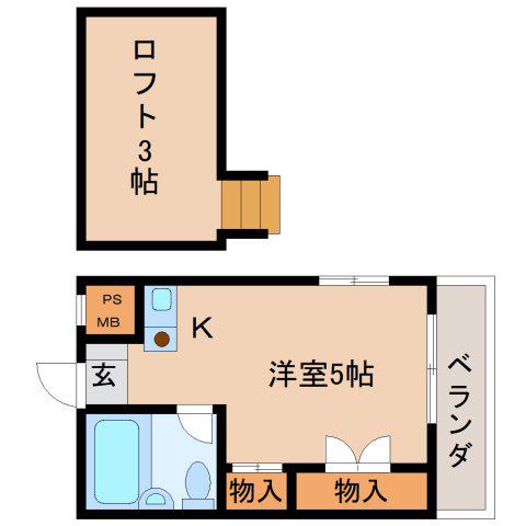 シングルモア(ワンルーム/2階)の間取り写真