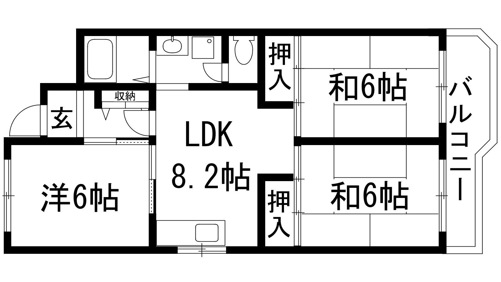 宝塚安倉 8号棟(3LDK/3階)の間取り写真