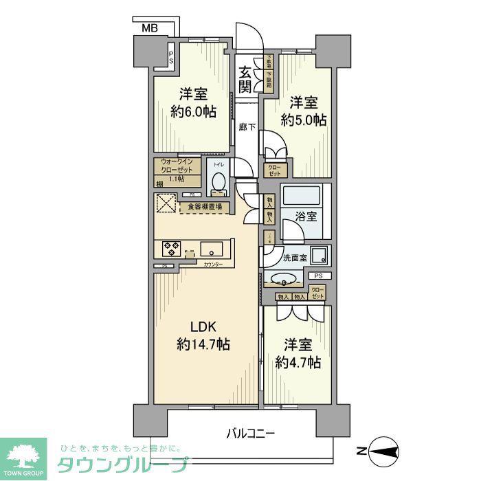 パークホームズ板橋蓮根二番街(3LDK/2階)の間取り写真