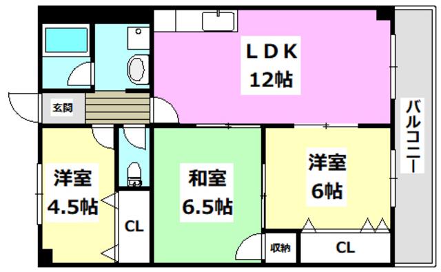 ヒルサイドテラス千里丘(3LDK/2階)の間取り写真
