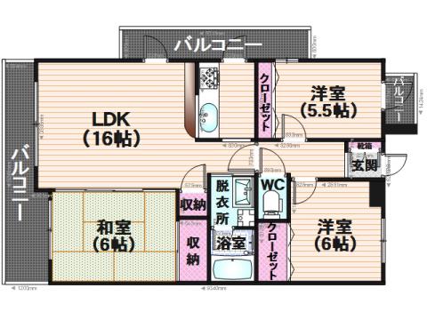 アンビエント井尻(3LDK/4階)の間取り写真